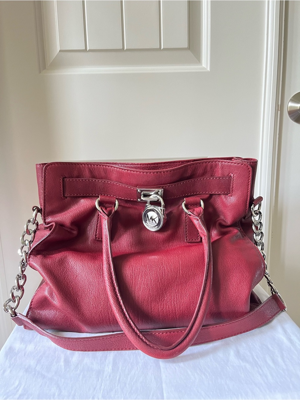 Michael Kors Burgundy Leather Shoulder Bag with Chain Strap